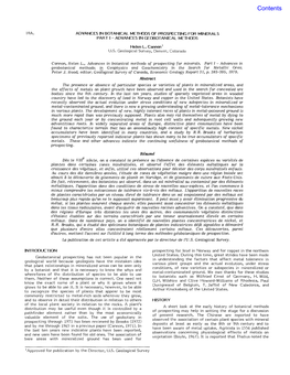 Advances in Botanical Methods of Prospecting for Minerals Part I - Advances in Geobotanical Methods