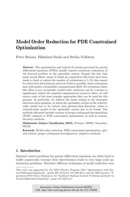 Model Order Reduction for PDE Constrained Optimization