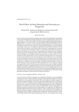 Floral Filters: Inviting Mutualists and Screening out Antagonists