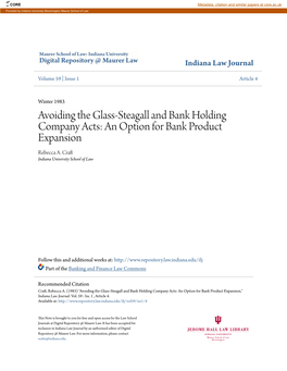 Avoiding the Glass-Steagall and Bank Holding Company Acts: an Option for Bank Product Expansion Rebecca A