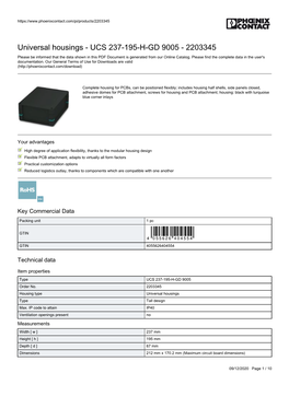 Universal Housings - UCS 237-195-H-GD 9005 - 2203345 Please Be Informed That the Data Shown in This PDF Document Is Generated from Our Online Catalog