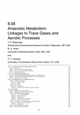 8.08 Anaerobic Metabolism: Linkages to Trace Gases and Aerobic Processes J