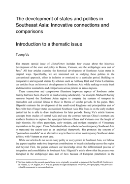 The Development of States and Polities in Southeast Asia: Innovative Connections and Comparisons