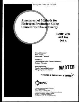 Assessment of Methods for Hydrogen Production Using Concetrated