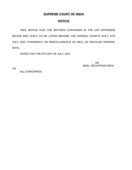 Supreme Court of India Notice