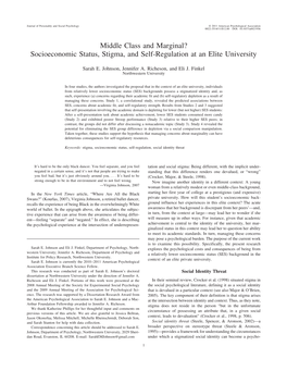 Middle Class and Marginal? Socioeconomic Status, Stigma, and Self-Regulation at an Elite University