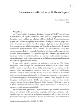 Encantamento E Disciplina Na União Do Vegetal