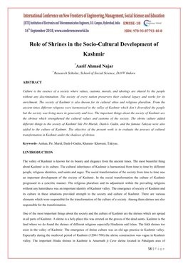 Role of Shrines in the Socio-Cultural Development of Kashmir