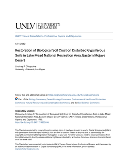 Restoration of Biological Soil Crust on Disturbed Gypsiferous Soils in Lake Mead National Recreation Area, Eastern Mojave Desert