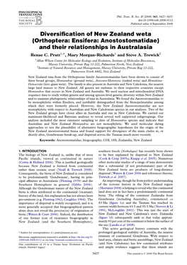 Diversification of New Zealand Weta (Orthoptera: Ensifera