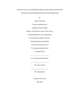 I PHOTOCATALYTIC HYDROGEN PRODUCTION USING