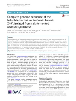 Complete Genome Sequence of the Halophile Bacterium Kushneria Konosiri X49T, Isolated from Salt-Fermented Konosirus Punctatus