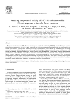 Assessing the Potential Toxicity of MK-801 and Remacemide: Chronic Exposure in Juvenile Rhesus Monkeys