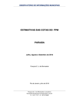 ESTIMATIVAS DAS COTAS DO FPM Paraíba -.. Observatório De Informações Municipais