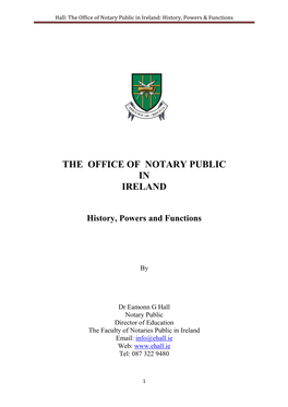 Hall:The Office of Notary Public in Ireland:History, Powers & Fuinctions