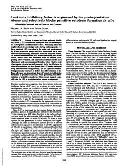 Leukemia Inhibitory Factor Is Expressed by the Preimplantation Uterus and Selectively Blocks Primitive Ectoderm Formation In