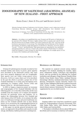 Zoogeography of Salticidae (Arachnida: Araneae) of New Zealand  First Approach