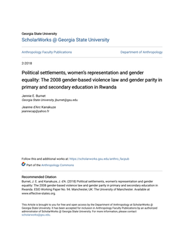 Political Settlements, Women's Representation and Gender Equality