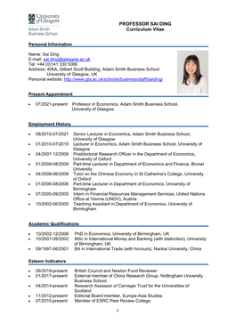 PROFESSOR SAI DING Curriculum Vitae