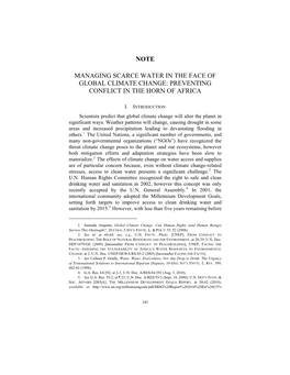 Managing Scarce Water in the Face of Global Climate Change: Preventing Conflict in the Horn of Africa