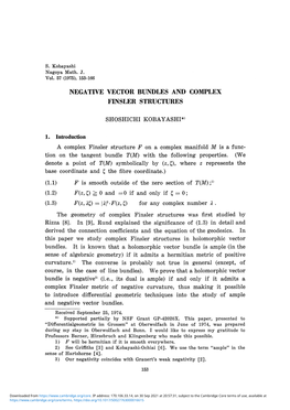 Negative Vector Bundles and Complex Finsler Structures