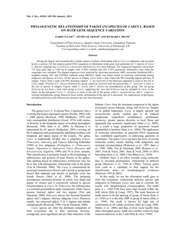 Phylogenetic Relationship of Pakistani Species of Carex L