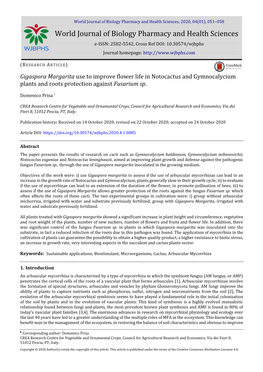 Gigaspora Margarita Use to Improve Flower Life in Notocactus and Gymnocalycium Plants and Roots Protection Against Fusarium Sp