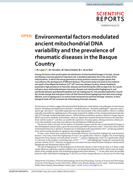 Environmental Factors Modulated Ancient Mitochondrial DNA Variability and the Prevalence of Rheumatic Diseases in the Basque Country I