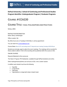 Course:#Cca220 Course Title:Yoga: Philosophies and Practices