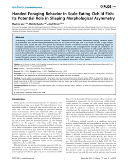 Handed Foraging Behavior in Scale-Eating Cichlid Fish: Its Potential Role in Shaping Morphological Asymmetry