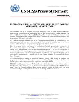UNMISS Press Statement