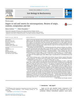 Sugars in Soil and Sweets for Microorganisms: Review of Origin, Content, Composition and Fate