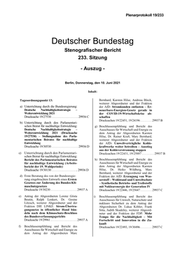 Deutscher Bundestag Stenografischer Bericht 233