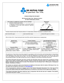 1 SCHEME INFORMATION DOCUMENT SBI Enhanced Index Fund