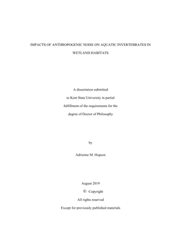 Impacts of Anthropogenic Noise on Aquatic Invertebrates In