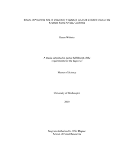 Effects of Prescribed Fire on Understory Vegetation in Mixed-Conifer Forests of the Southern Sierra Nevada, California