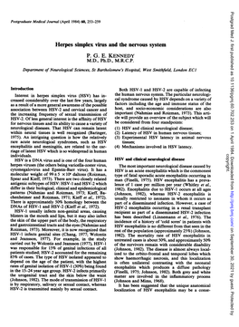 Herpes Simplex Virusand the Nervous System P. G. E. KENNEDY