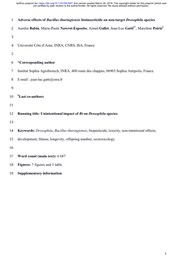 1 Adverse Effects of Bacillus Thuringiensis Bioinsecticide on Non-Target Drosophila Species