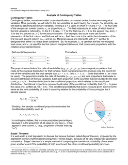 Analysis of Contingency Tables Contingency Tables Contingency Tables, Sometimes Called Cross-Classification Or Crosstab Tables, Involve Two Categorical Variables