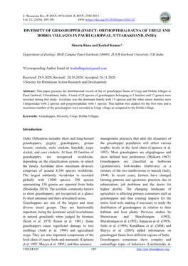 Diversity of Grasshopper (Insect: Orthoptera) Fauna of Uregi and Dobha Villages in Pauri Garhwal, Uttarakhand, India