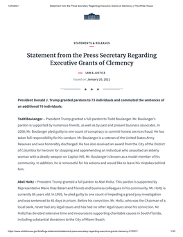 Statement from the Press Secretary Regarding Executive Grants of Clemency | the White House