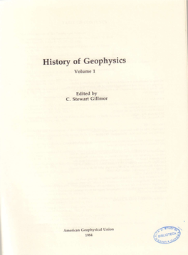 History of Geophysics Volume 1
