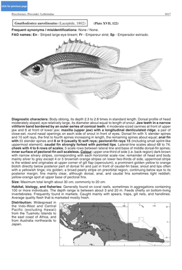 Gnathodentex Aurolineatus (Lacepède, 1802) (Plate XVII, 122) Frequent Synonyms / Misidentifications: None / None