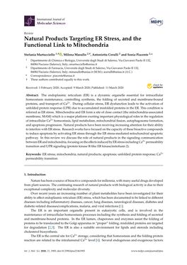 Natural Products Targeting ER Stress, and the Functional Link to Mitochondria