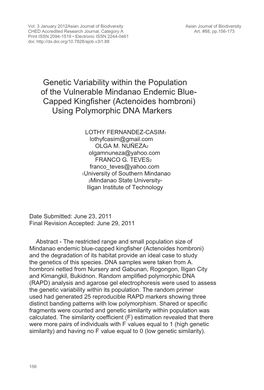 Actenoides Hombroni) Using Polymorphic DNA Markers