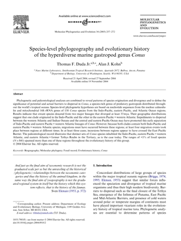 Duda, T.F., Jr., Kohn, A.J. 2005. Species-Level Phylogeography And