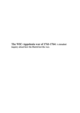 The WIC-Appolonia War of 1761-1764: a Detailed Inquiry About How the Dutch Lost the War