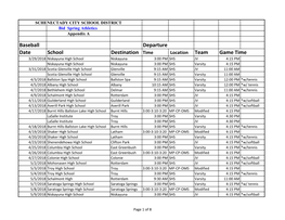 Baseball Departure Date School Destination Time Game Time