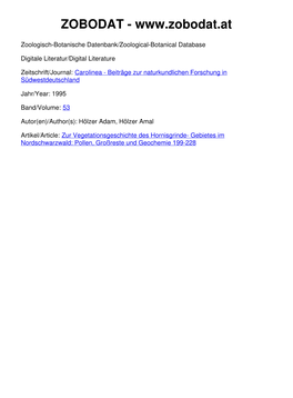 Zur Vegetationsgeschichte Des Hornisgrinde- Gebietes Im Nordschwarzwald: Pollen, Großreste Und Geochemie 199-228 ©Staatl