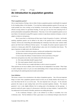 An Introduction to Population Genetics